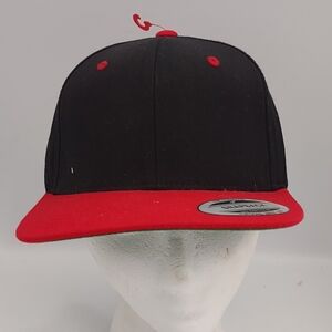 The Classics Yupoong Black Snapback Red Flat Bill Hat Cap Sport-Tek Adjustable
